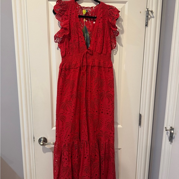 FARM Rio Dresses & Skirts - FARM Rio Red Ruffled Tie Front Maxi Dress